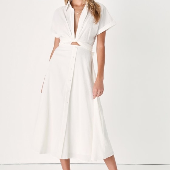 Lulus Palermo Perfection White Collared Midi Dress With Pockets - Size XL - Picture 1 of 1